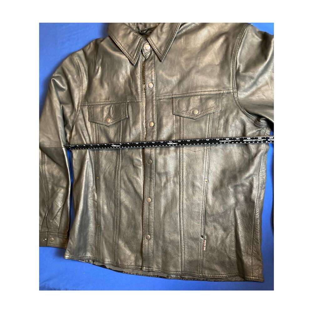 Men's Leather Coat Jacket 2XL Black Snap-Down Buttons Redline Red Line - Picture 5 of 9